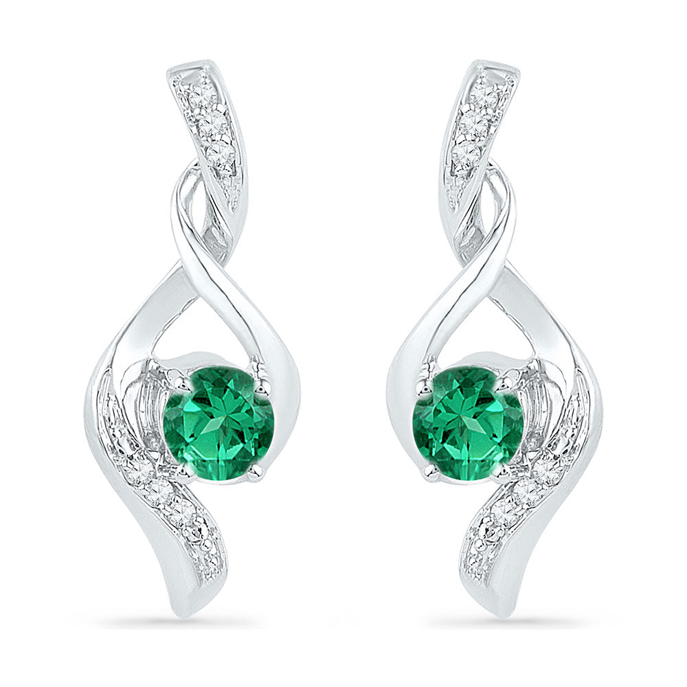 10kt White Gold Womens Round Lab-Created Emerald Fashion Earrings 1/3 Cttw