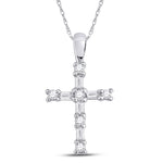 10kt White Gold Womens Round Baguette Diamond Cross Pendant 1/4 Cttw