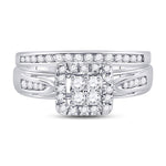 10kt White Gold Round Diamond Cluster Bridal Wedding Ring Band Set 1/2 Cttw