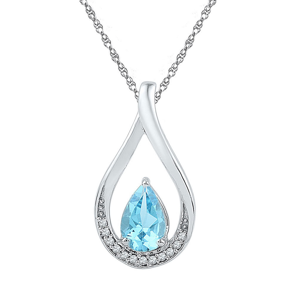 Sterling Silver Womens Pear Lab-Created Blue Topaz Fashion Pendant 1 Cttw