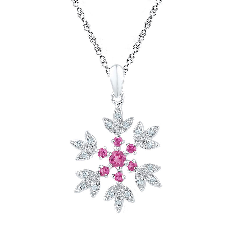 Sterling Silver Womens Round Lab-Created Pink Sapphire Flower Pendant 1/2 Cttw