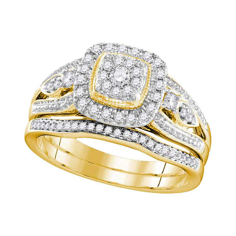 10kt Yellow Gold Round Diamond Bridal Wedding Ring Band Set 3/8 Cttw