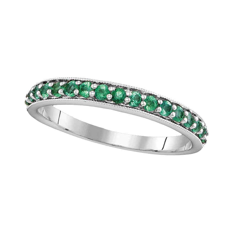 14kt White Gold Womens Round Pave-set Emerald Single Row Band 1/2 Cttw