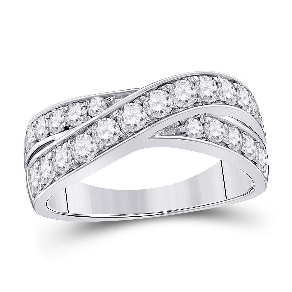 14kt White Gold Womens Round Diamond Crossover Band Ring 1 Cttw