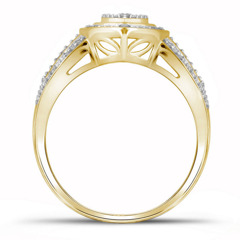 10kt Yellow Gold Diamond Cluster 3-Piece Bridal Wedding Ring Band Set 1/3 Cttw