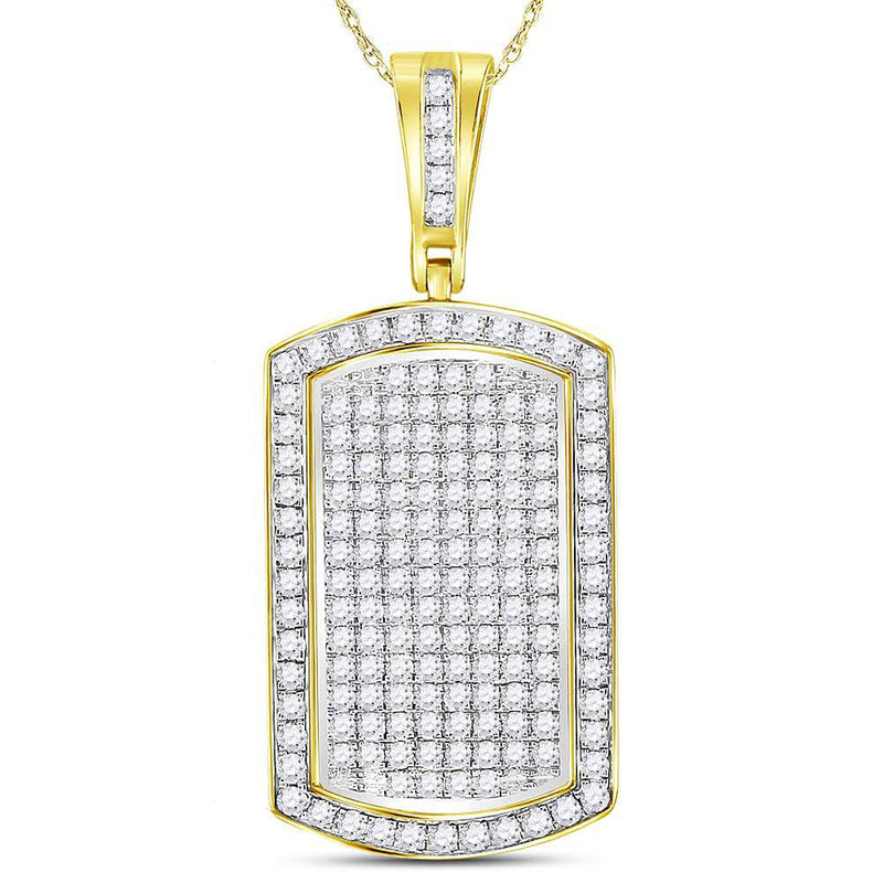 10kt Yellow Gold Mens Round Diamond Dog Tag Charm Pendant 2 Cttw