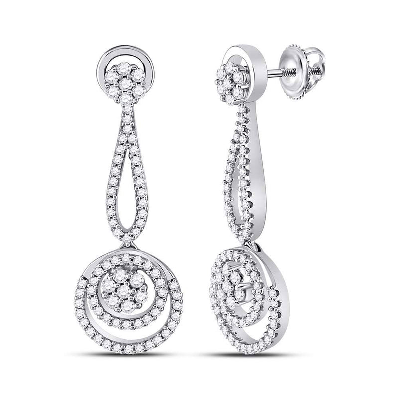 10kt White Gold Womens Round Diamond Circle Cluster Dangle Earrings 1 Cttw