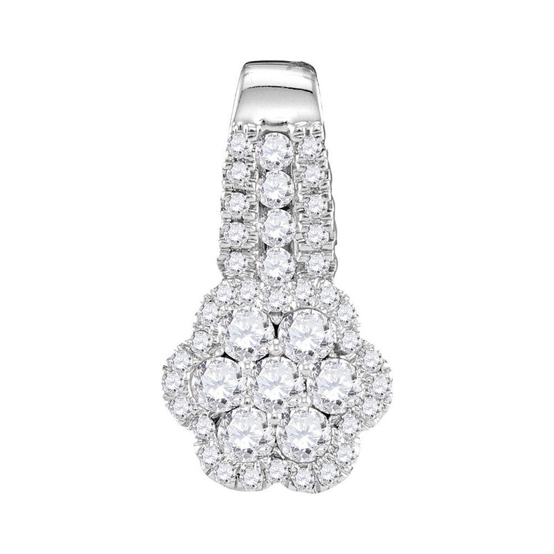 10kt White Gold Womens Round Diamond Cluster Slider Pendant 1/2 Cttw