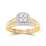 14kt Yellow Gold Round Diamond Cluster Bridal Wedding Ring Band Set 1/2 Cttw