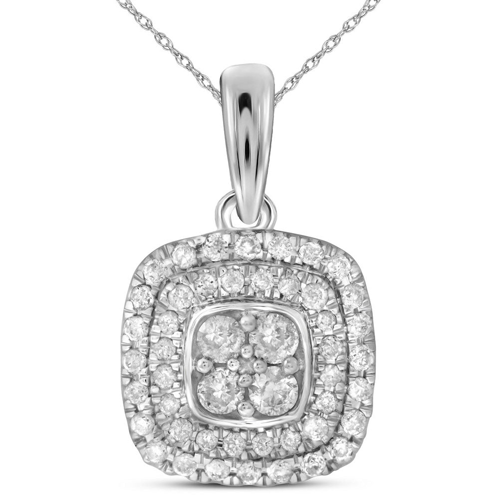 14kt White Gold Womens Round Diamond Square Cluster Pendant 1/3 Cttw