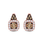 14kt Rose Gold Womens Round Brown Diamond Halo Earrings 3/8 Cttw