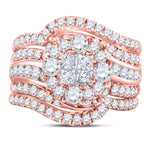 14kt Rose Gold Princess Round Diamond Bridal Wedding Ring Band Set 2-1/2 Cttw