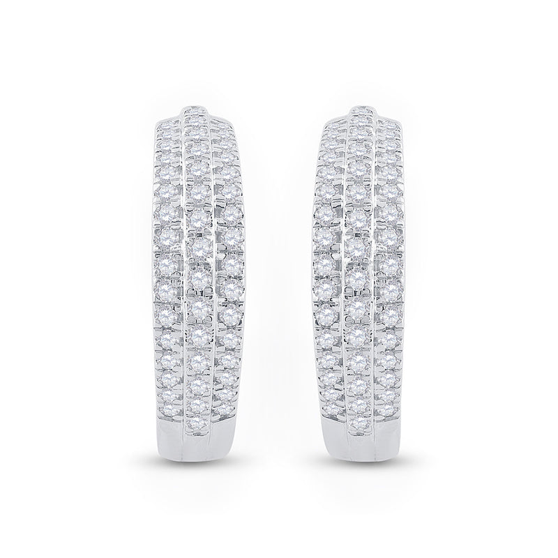 10kt White Gold Womens Round Diamond Hoop Earrings 1 Cttw
