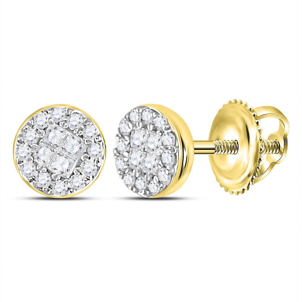 10kt Yellow Gold Womens Princess Round Diamond Cluster Earrings 1/6 Cttw