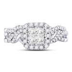 14kt White Gold Princess Diamond Twist Bridal Wedding Ring Band Set 1 Cttw