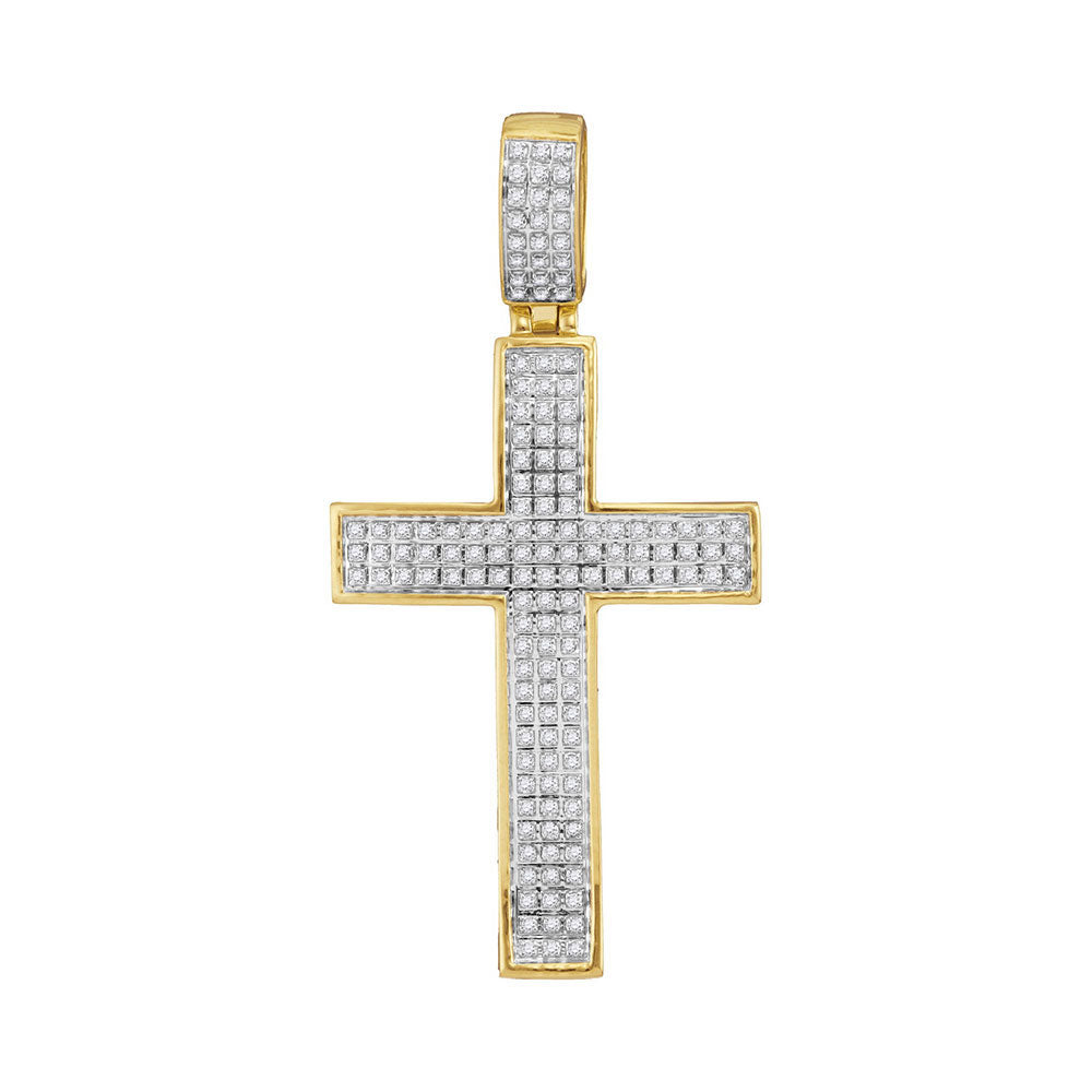 10kt Yellow Gold Mens Round Diamond Cross Charm Pendant 1/2 Cttw