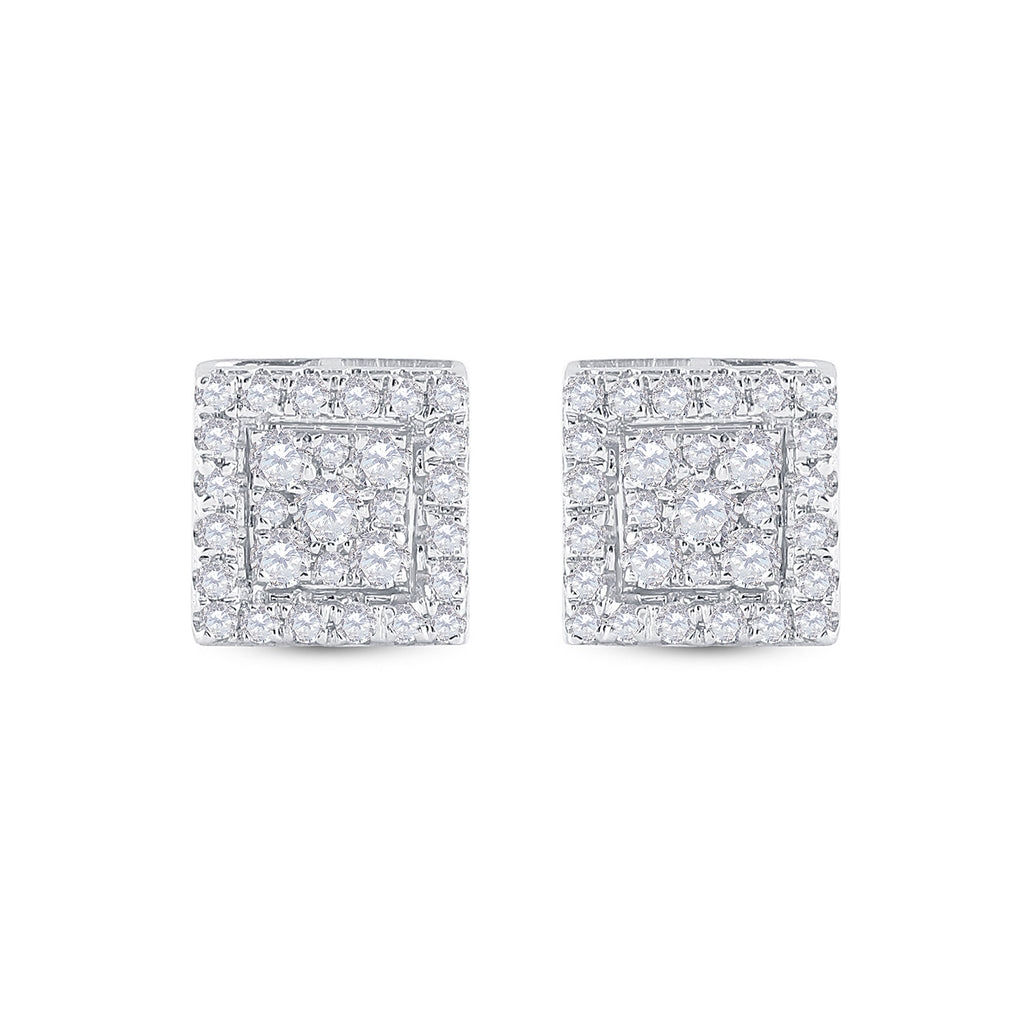 10kt White Gold Womens Round Diamond Square Cluster Stud Earrings 1/2 Cttw