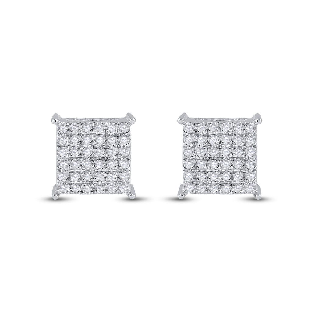10kt White Gold Womens Round Diamond Square Earrings 1/2 Cttw
