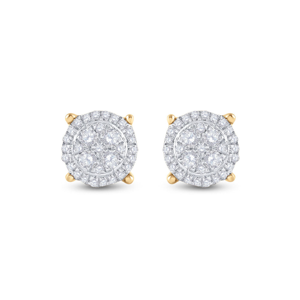 10kt Yellow Gold Womens Round Diamond Cluster Earrings 1/4 Cttw