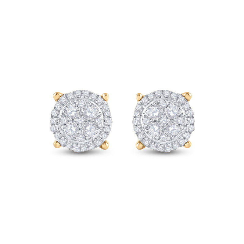 10kt Yellow Gold Womens Round Diamond Cluster Earrings 1/4 Cttw