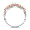 10kt White Gold Womens Round Diamond Rose-tone Rope Twist Band 1/4 Cttw