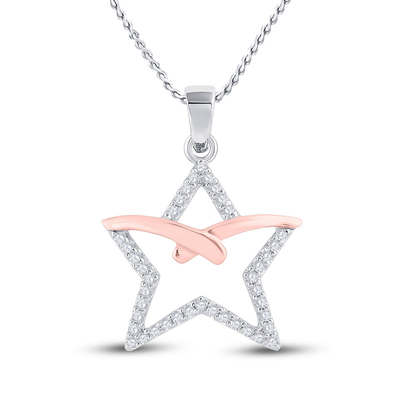 10kt Two-tone Gold Womens Round Diamond Star Pendant 1/6 Cttw