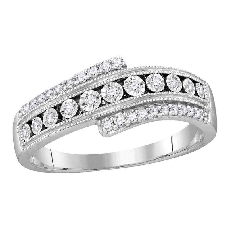 10kt White Gold Womens Round Diamond Crossover Milgrain Illusion-set Band 1/5 Cttw