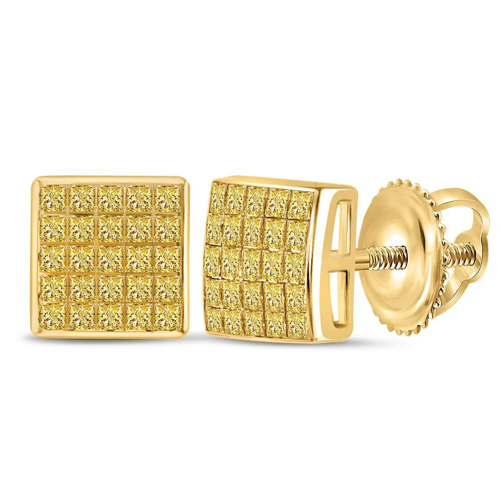 10kt Yellow Gold Womens Princess Yellow Color Enhanced Diamond Square Earrings 5/8 Cttw