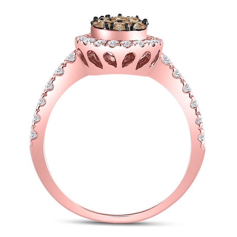 14kt Rose Gold Womens Round Brown Diamond Teardrop Cluster Ring 1 Cttw