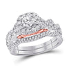 14kt Two-tone Gold Round Diamond Bridal Wedding Ring Band Set 1 Cttw