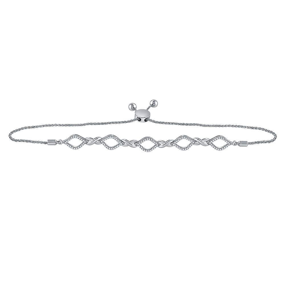 10kt White Gold Womens Round Diamond Infinity Oval Bolo Bracelet 1/4 Cttw