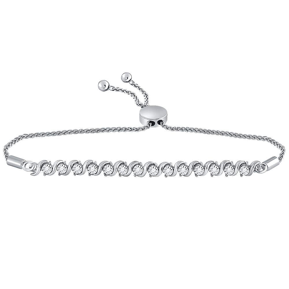10kt White Gold Womens Round Pave-set Diamond Single Row Bolo Bracelet 1/2 Cttw