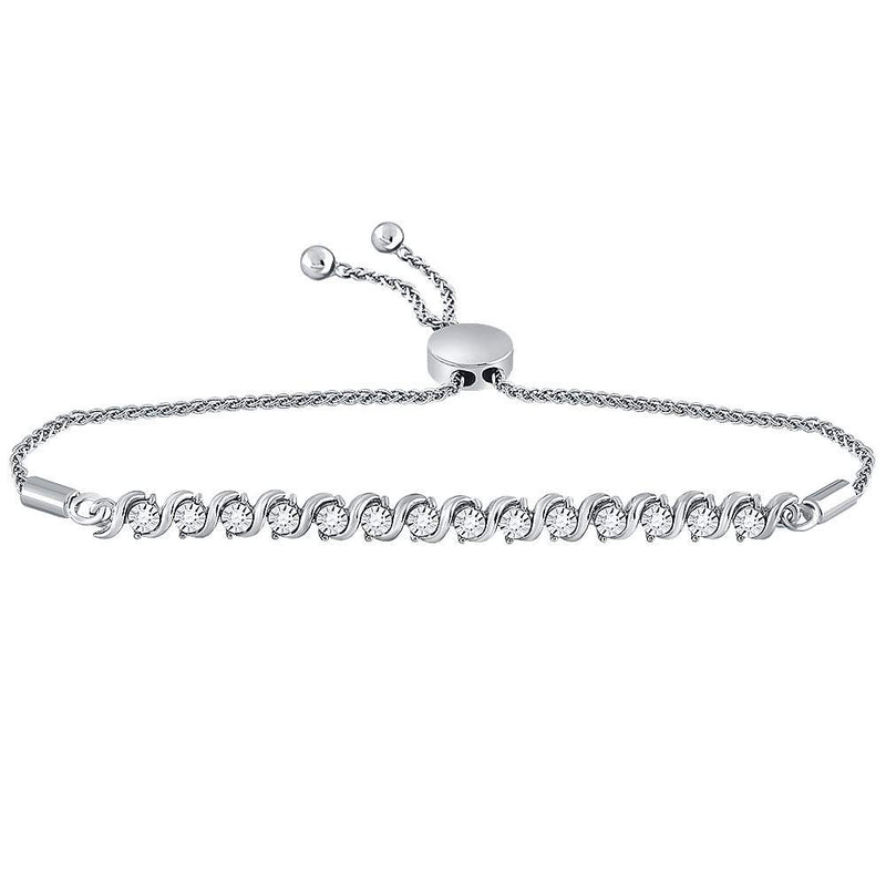 10kt White Gold Womens Round Pave-set Diamond Single Row Bolo Bracelet 1/2 Cttw