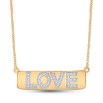 10kt Yellow Gold Womens Round Diamond Love Bar Pendant Necklace with 18" Chain 1/8 Cttw