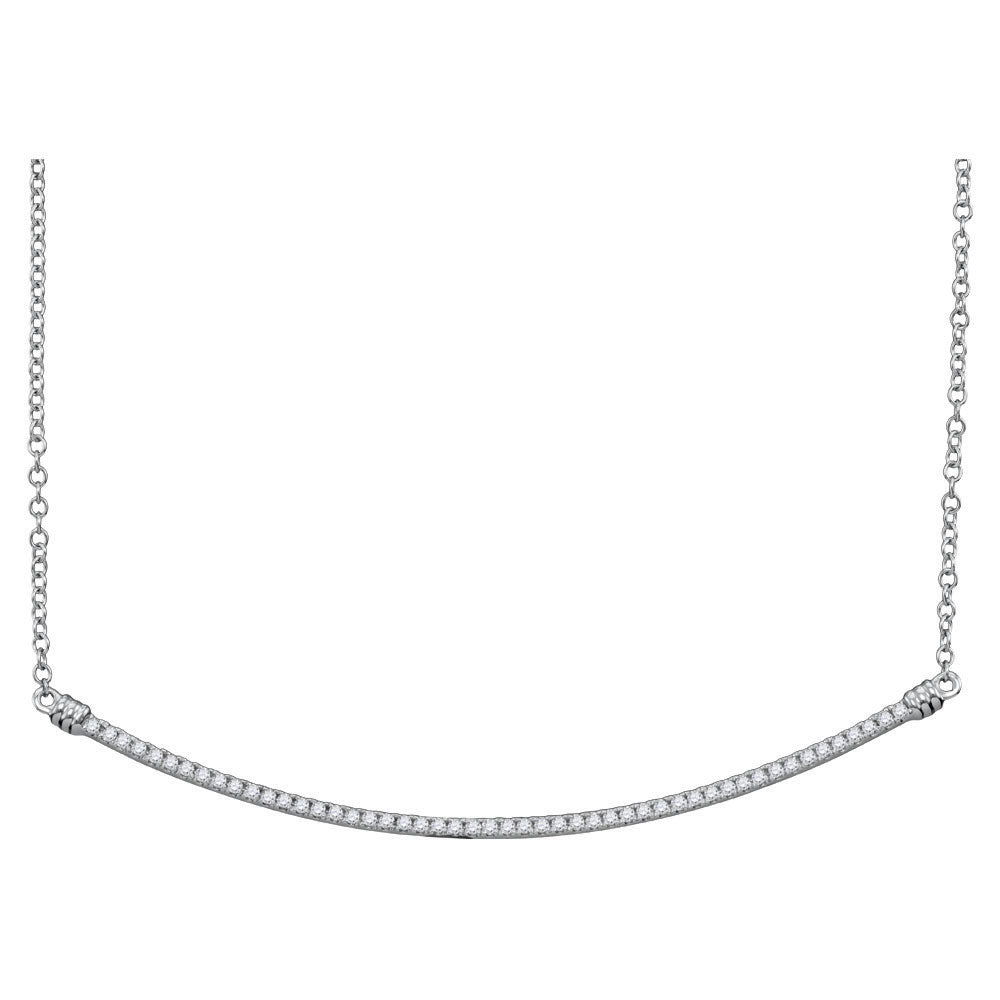 10kt White Gold Womens Round Diamond Curved Slender Bar Pendant Necklace 1/4 Cttw