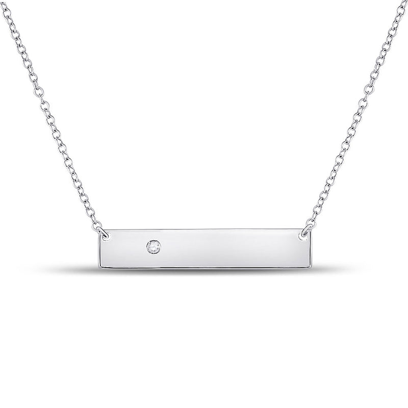 10kt White Gold Womens Round Diamond Rectangle Bar Necklace .02 Cttw