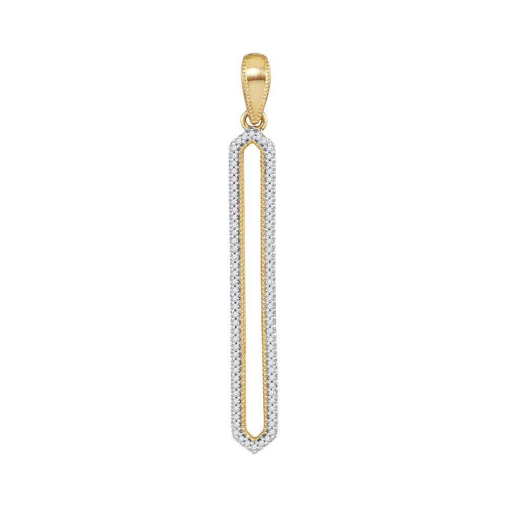 10kt Yellow Gold Womens Round Diamond Vertical Narrow Oval Outline Pendant 1/5 Cttw