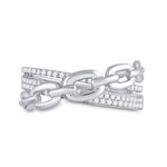 10kt White Gold Womens Round Diamond Chain Link Crossover Band Ring 1/5 Cttw