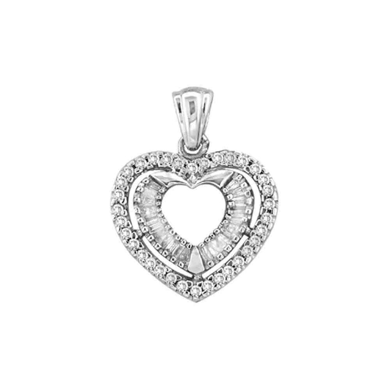 10kt White Gold Womens Round Diamond Heart Frame Pendant 1/2 Cttw