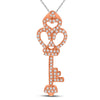 10kt Rose Gold Womens Round Diamond Trefoil Key Pendant 1/5 Cttw