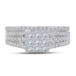 14kt White Gold Princess Diamond Cluster Bridal Wedding Ring Band Set 1 Cttw