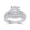 14kt White Gold Princess Round Diamond Bridal Wedding Ring Band Set 1 Cttw