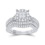 14kt White Gold Princess Round Diamond Bridal Wedding Ring Band Set 1 Cttw