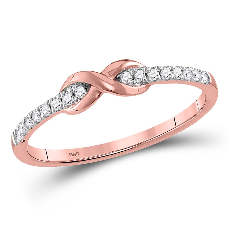 10kt Rose Gold Womens Round Diamond Infinity Knot Stackable Band Ring 1/10 Cttw