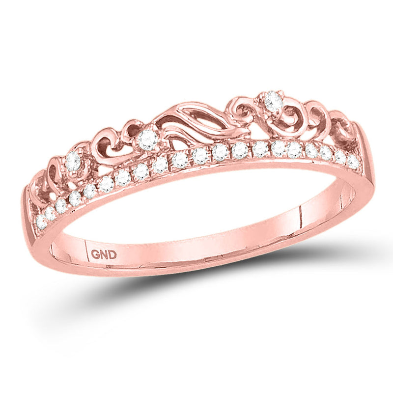 10kt Rose Gold Womens Round Diamond Floral Accent Stackable Band Ring 1/12 Cttw
