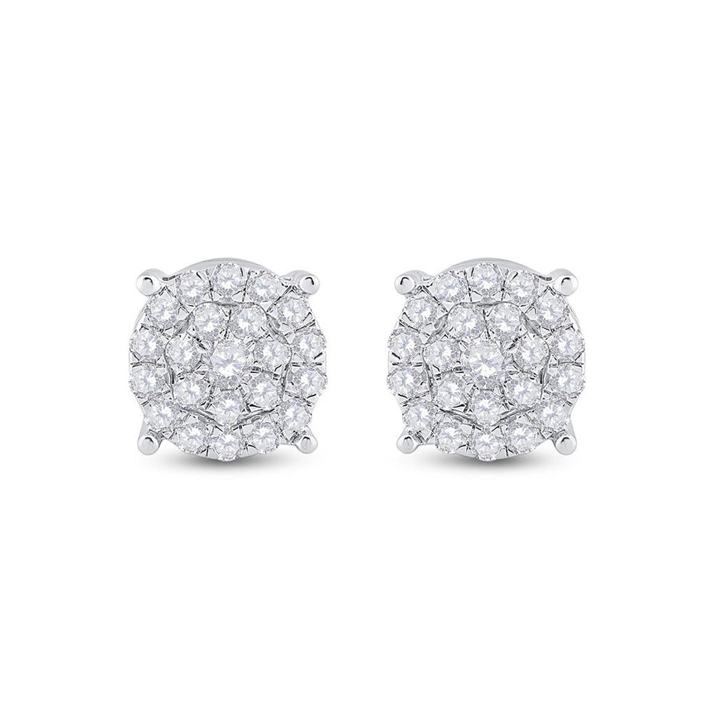 14kt White Gold Womens Round Diamond Cluster Earrings 1-1/2 Cttw