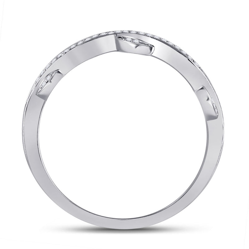 10kt White Gold Womens Round Diamond Vine Floral Stackable Band Ring 1/6 Cttw