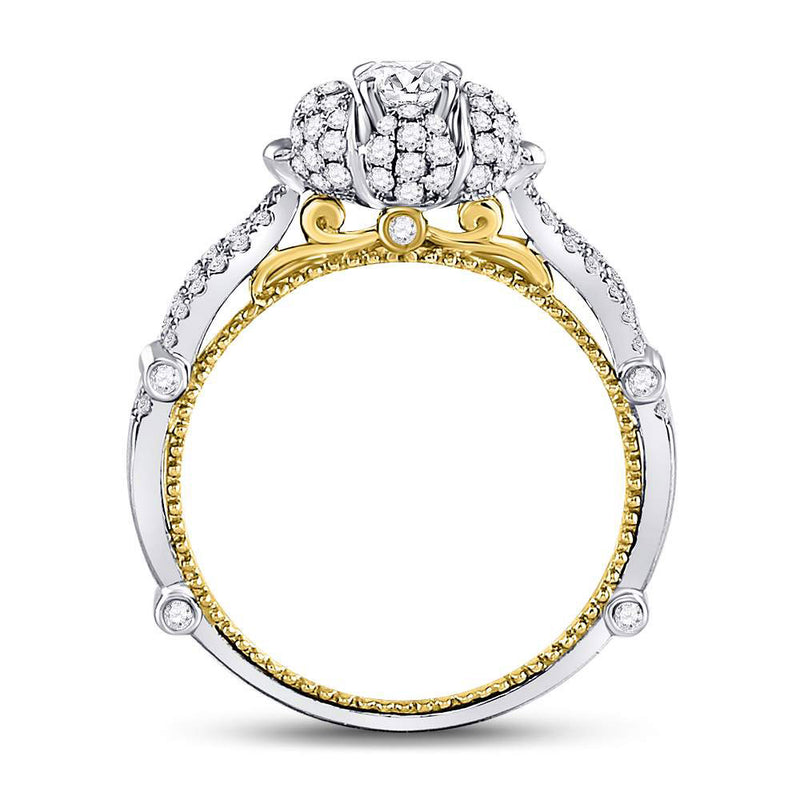 14kt Two-tone Gold Round Diamond Solitaire Bridal Wedding Engagement Ring 7/8 Cttw