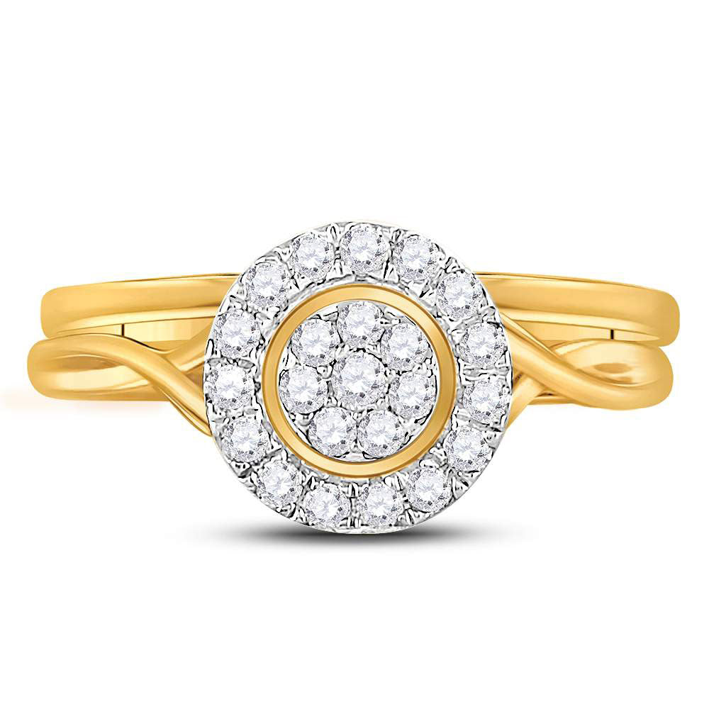 10kt Yellow Gold Round Diamond Cluster Bridal Wedding Ring Band Set 1/3 Cttw