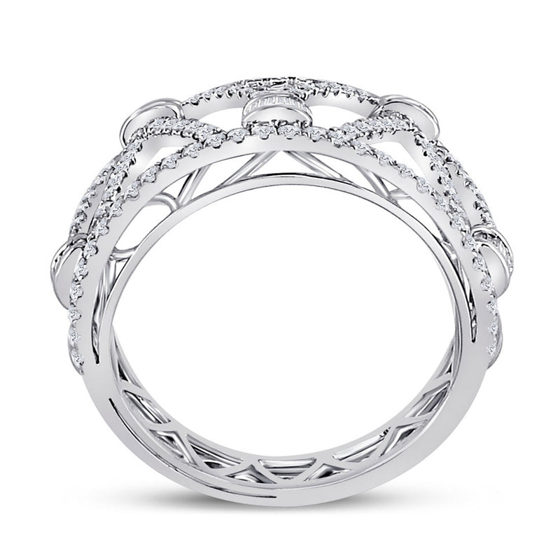 14kt White Gold Womens Round Diamond Modern Fashion Band Ring 1 Cttw